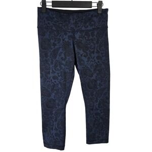 Lululemon Womens Leggings Paisley Print Blue Black Cropped Capri‎ Yoga Pants 6